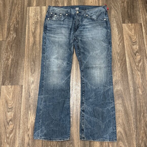 True Religion Jeans Men's 40x34 Blue Midnight Bootcut Billy Big T Flap Y2K 00s - Picture 1 of 12